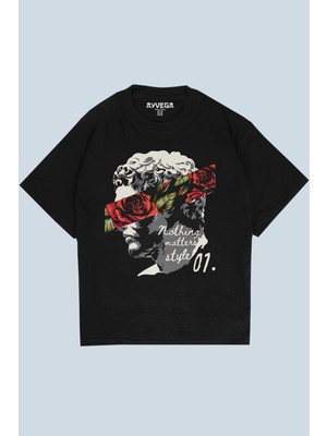 AyveGa Rose Sculpture Siyah Oversize  T-Shirt
