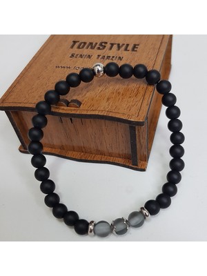 Tonstyle TS001653 Doğal Donuk Lehçe Siyah Avusturyalı Crystal ve Oniks Çelik (1 Çift)  Doğaltaş