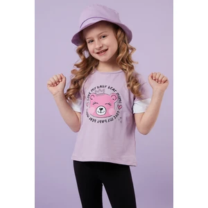 Pamuklu Baskılı Bisiklet Yaka T Shirt Kız Çocuk T Shirt 6211038