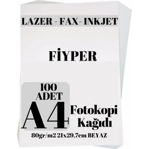A4 Beyaz Fotokopi Kağıdı 80 gr 100 Adet - Yüksek Kalite ve Uyumlu Yazıcılar İçin