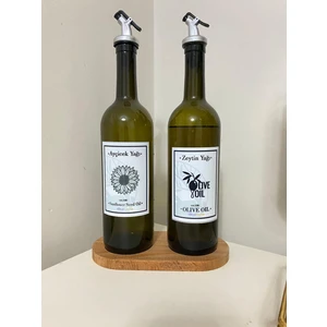 Tutal Home Ahşap Standlı  2'li  Ayçicek Yağı Zeytin Yağı  Yağdanlık 750 ml