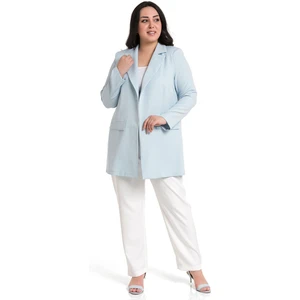 Disentis Modest Büyük Beden Mono Yaka Süs Cep Kapaklı Bebe Mavi Astarsız Kadın Ceket