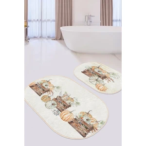 Kabak Eskitme Motifli Dijital Baskılı 2'li Oval Kaymaz Tabanlı Banyo & Mutfak Paspas Takımı