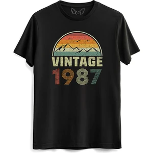 Vintage 1987 Eskitme Siyah Tshirt