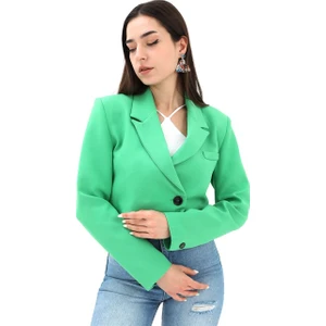 Crop Blazer Kısa Ceket - Yeşil