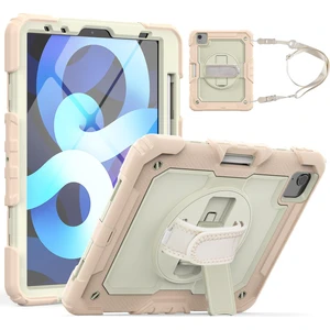 Apple iPad Air 10.9 2022 (5.nesil) Uyumlu Strap Tablet Kılıfı Ekran Koruyuculu Kalemlikli 360° Döner Darbeye Dayanıklı