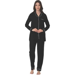8097 Uzun Kol Önden Düğmeli Kadın Pijama Takım