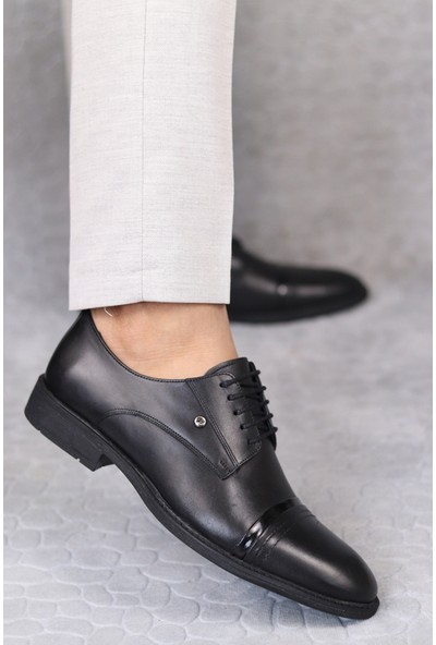 Nevzat Öge Erkek Siyah Rugan Detaylı Takım Elbise Ayakkabısı