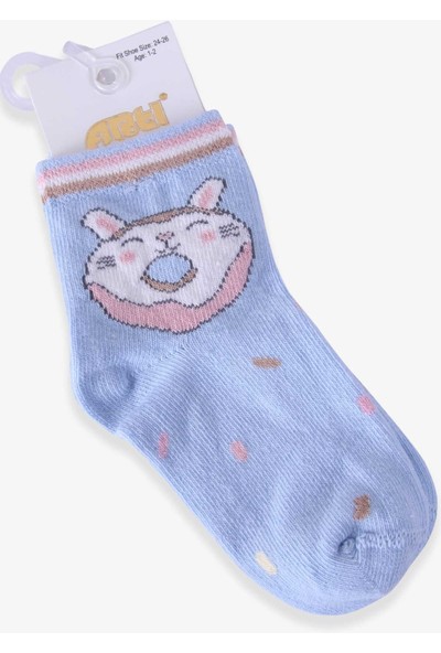 Kız Çocuk Soket Çorap Donut Desenli Açık Mavi (1-2-9-10 Yaş)