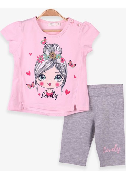 Breeze Kız Bebek Kapri Taytlı Takım Baskılı Pudra (2 Yaş)
