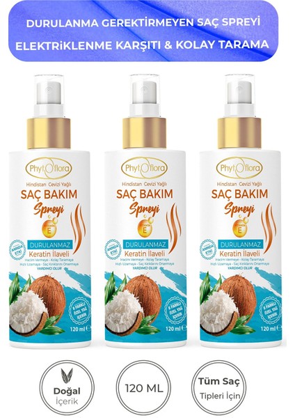 3'li Set Yıpranmış Kuru Saçlar İçin Hindistan Cevizi Yağlı Kırık Uç Onarıcı Saç Bakım Spreyi 120 ml