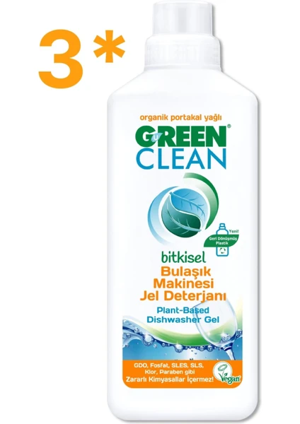 U green Clean green Clean Bitkisel  Portakal Yağlı Bulaşık Makinesi Jel Deterjan 1000 ml Set*3