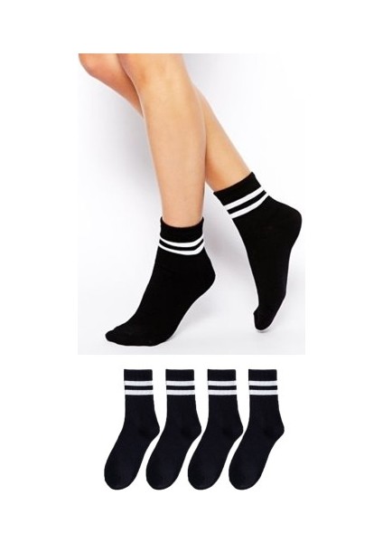 Unisex 4'lü Çizgili Spor Kolej Çorap