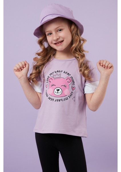 Pamuklu Baskılı Bisiklet Yaka T Shirt Kız Çocuk T Shirt 6211038