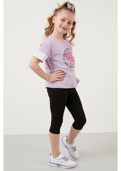 Pamuklu Baskılı Bisiklet Yaka T Shirt Kız Çocuk T Shirt 6211038
