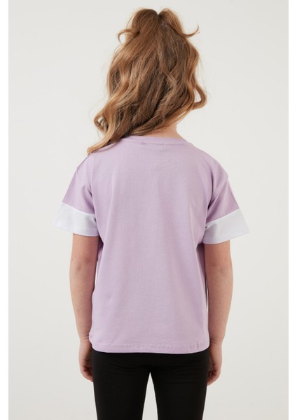 Pamuklu Baskılı Bisiklet Yaka T Shirt Kız Çocuk T Shirt 6211038