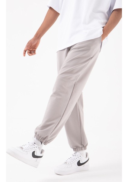 Oversize Basic Bel Paça Lastikli 3 Cepli Jogger Eşofman Altı Ice Gri