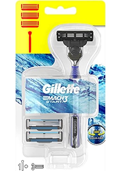 EKS Ticaret Gillette Mach3 Start Tıraş Makinesi + Yedek Tıraş Bıçağı 3'lü