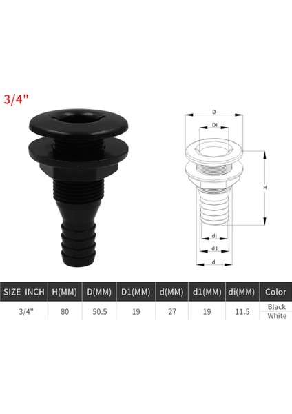 3/4 '' Siyah Abs Marine Thru-Hull Fittings Yacht Parçaları (Yurt Dışından) fiyatları