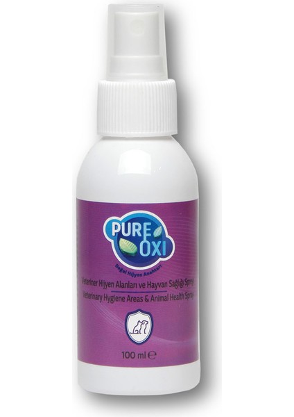 Pure Oxi Pureoxi Animal Healt Veteriner Hijyen Alanları, Hayvan Sağlığı, Yara ve Meme Bakım Solüsyonu 100ML