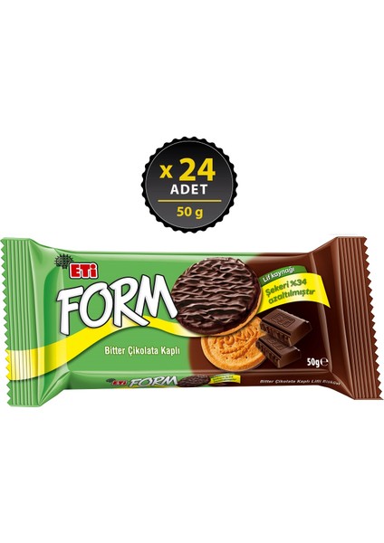 Form Bitter Çikolata Kaplı Lifli Bisküvi 50 g x 24 Adet