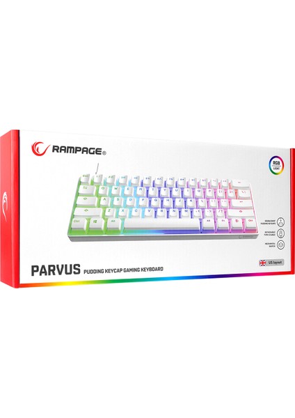 KB-R135 Parvus Beyaz Type-C Bağlantılı Rgb Puding Tuşlu Brown Switch Us Gaming Oyuncu Klavyesi