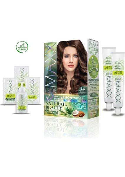 2 Paket Natural Beauty Amonyaksız Saç Boyası 5.0 Açık Kahve