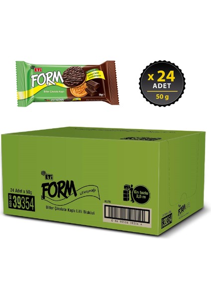 Form Bitter Çikolata Kaplı Lifli Bisküvi 50 g x 24 Adet