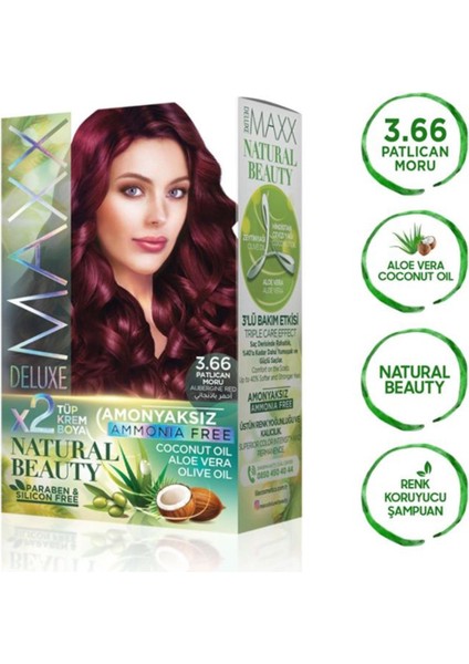 2 Paket Natural Beauty Amonyaksız Saç Boyası 3.66 Patlıcan Moru