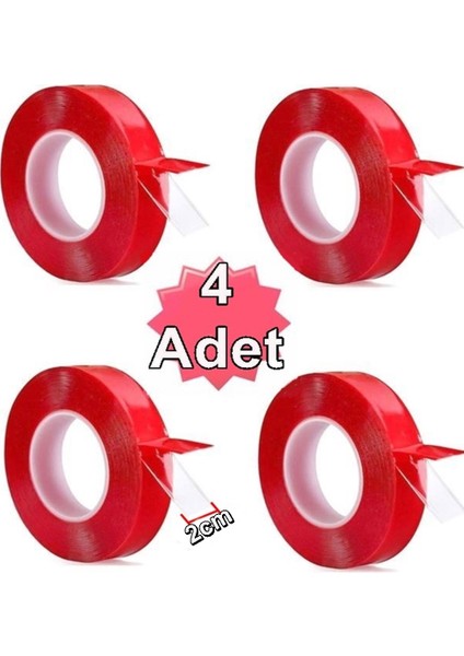 Çift Taraflı Silikonlu Şeffaf Bant 4 Adet Güçlü Vhb Montaj Bandı 2cm