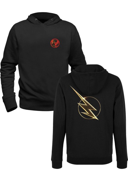 Flash Tasarımlı Burç Siyah Ön Arka Baskılı Çocuk Sweatshirt