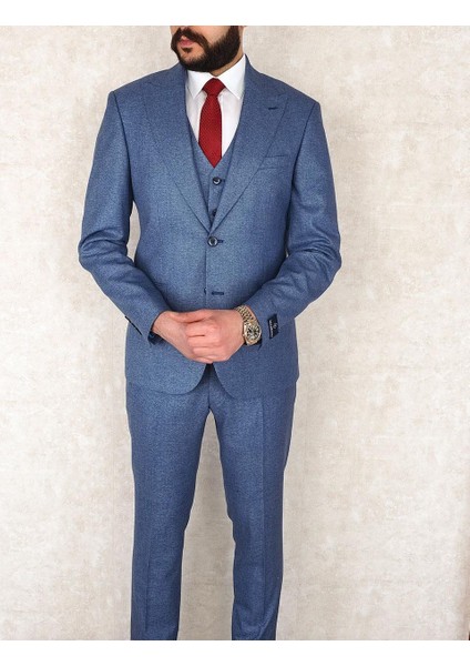 Slimfit Yelekli Drop 6 Takım-Mavi