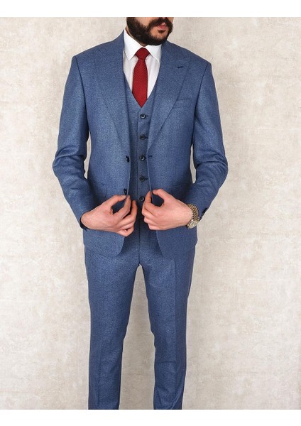 Slimfit Yelekli Drop 6 Takım-Mavi