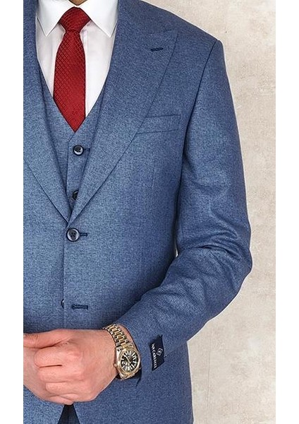 Slimfit Yelekli Drop 6 Takım-Mavi