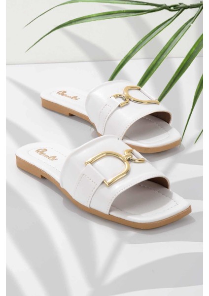 Kadın Terlik Yüksek Topuklu Beyaz Renk Konforlu Kullanım İçin Tasarlandı