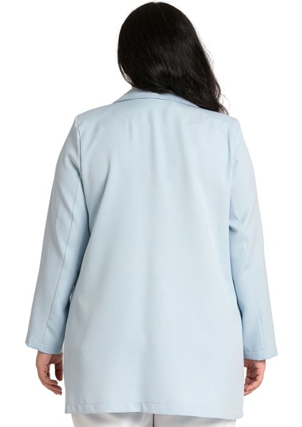 Büyük Beden Mono Yaka Süs Cep Kapaklı Bebe Mavi Astarsız Kadın Ceket modelleri