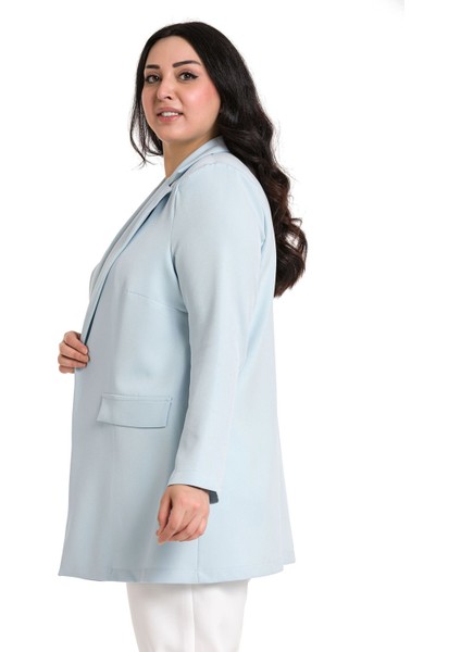 Büyük Beden Mono Yaka Süs Cep Kapaklı Bebe Mavi Astarsız Kadın Ceket fırsatları