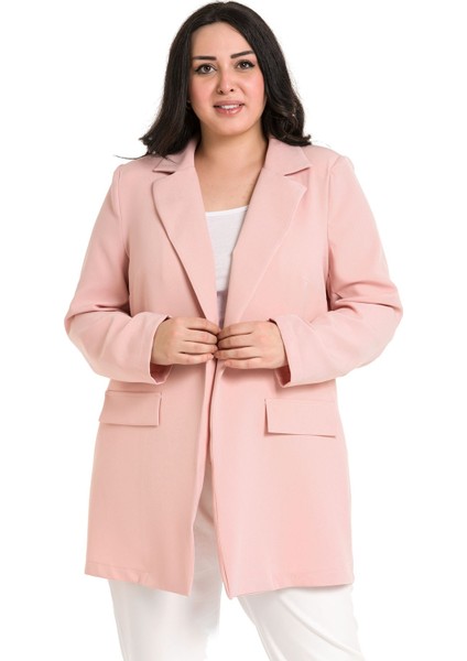 Büyük Beden Mono Yaka Süs Cep Kapaklı Pudra Astarsız Kadın Ceket fiyatları