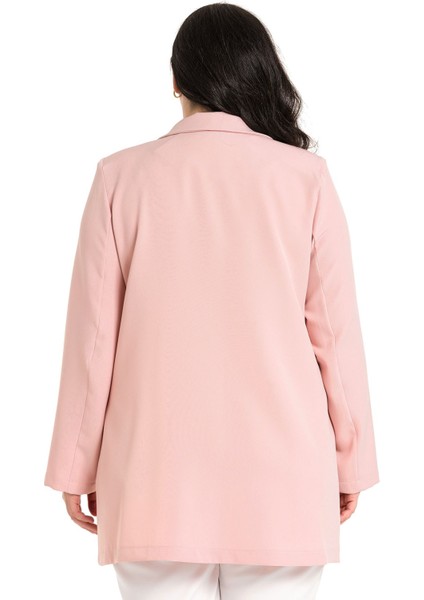 Büyük Beden Mono Yaka Süs Cep Kapaklı Pudra Astarsız Kadın Ceket modelleri