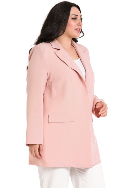 Büyük Beden Mono Yaka Süs Cep Kapaklı Pudra Astarsız Kadın Ceket fırsatları