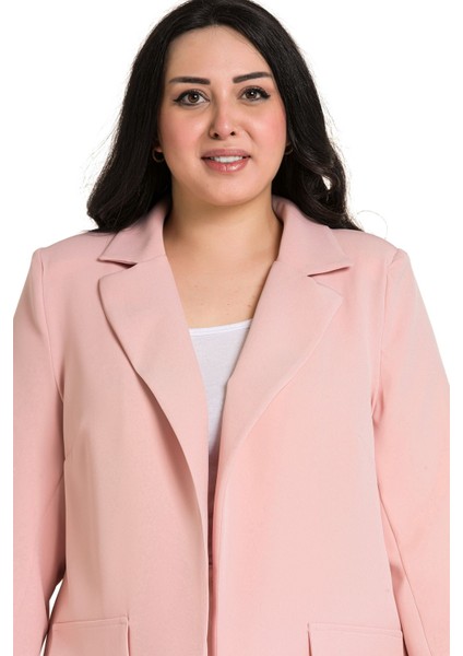 Büyük Beden Mono Yaka Süs Cep Kapaklı Pudra Astarsız Kadın Ceket indirimleri