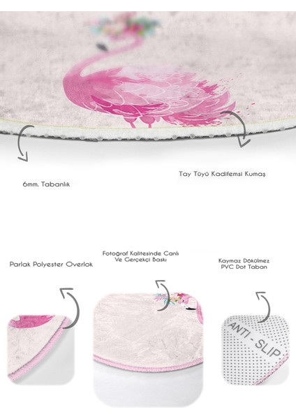 Pembe Zemin Flamingo Özel Tasarım 2'li Oval Banyo Paspas Takımı & Mutfak Paspas Seti fırsatları
