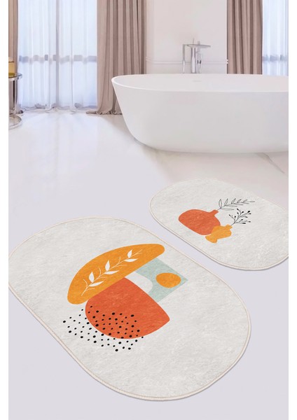 Onedraw Tasarımlı Dijital Baskılı 2'li Elips Kaymaz Tabanlı Banyo & Mutfak Paspas Takımı