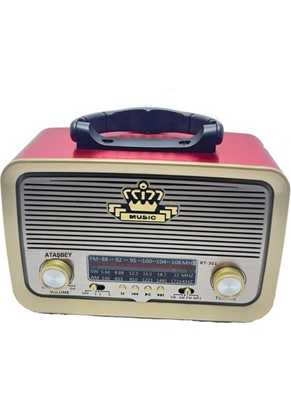 RT-301 Kırmızı Nostaljik Görünümlü Bluetoothlu Mp3 Çalar Radyo Müzik Kutusu