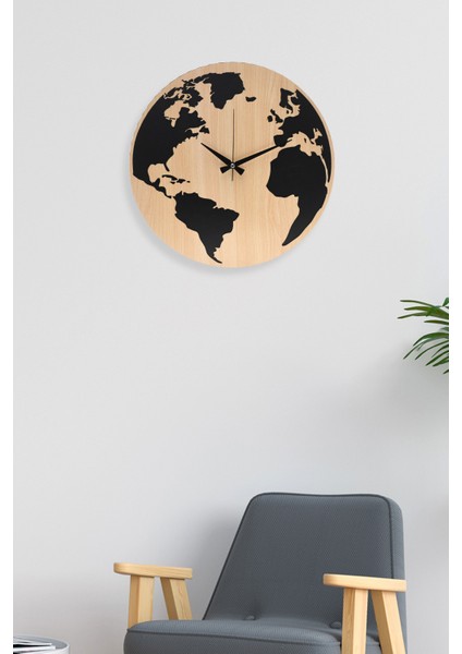 Muyika Geogra Mdf 6Mm Dünya Haritalı Duvar Saati 41X41Cm Ads-41