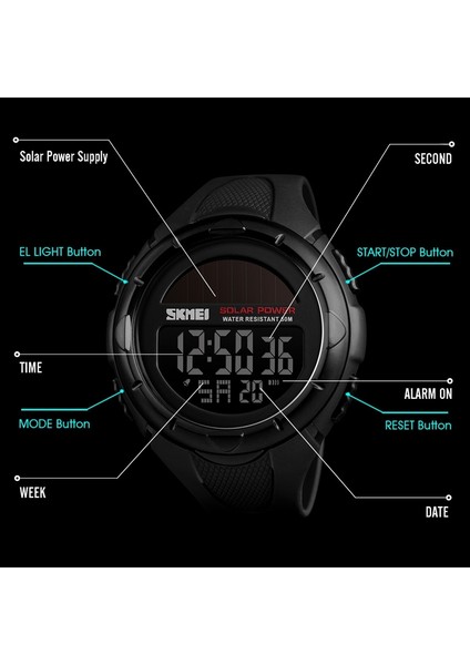 1405 Güneş Enerjisi Doğa Sporları Saati Siyah (Yurt Dışından) fiyatları