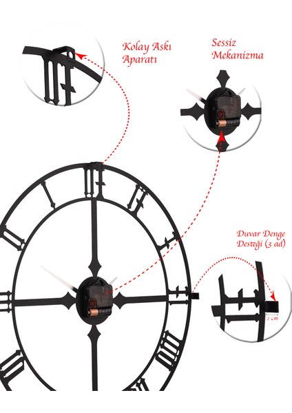 Stile Metal Siyah Duvar Saati 50X50Cm Mds-50