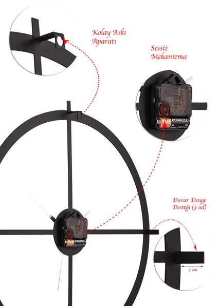 Nuvola Metal Siyah Duvar Saati 50X50Cm Mds-50