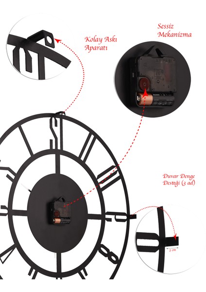 Bunnela Metal Siyah Duvar Saati 50X50Cm Mds-50