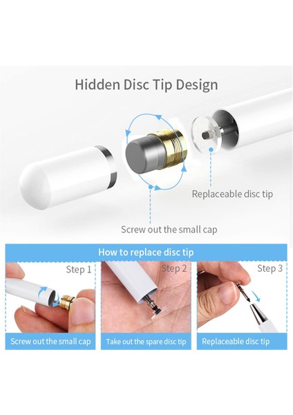 At-23 2 Kalem Ucu ile Yüksek Hassasiyetli Dokunmatik Ekran Kalemi Beyaz (Yurt Dışından)